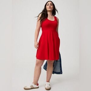 Torrid Foxy Skater Mini Dress Size 3X Red Side Pockets Soft Knit Boat Neck
